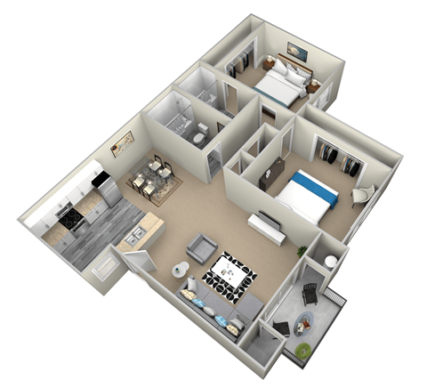 Floor plan for 2 beds, 2 baths, 810 sqft